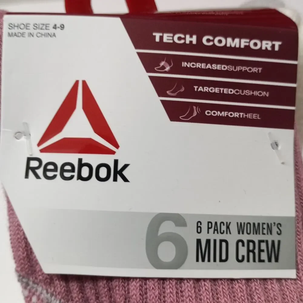 Reebok Tech Comfort Target Cushion Mid Crew‎ Women's Socks Size 4-9 6 Pairs